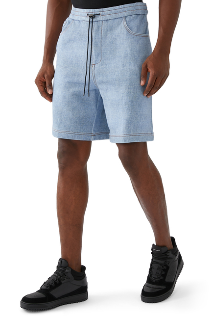 Denim-Effect Printed Jersey Shorts